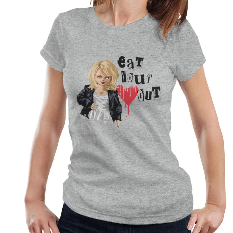 Chucky Tiffany Valentine Eat Your Heart Out Women's T-Shirt Mesh Blend Leather Blend Suede Blend Chucky Tiffany Valentine Eat Your Heart Out Women's T-Shirt Mesh Blend Leather Blend Suede Blend