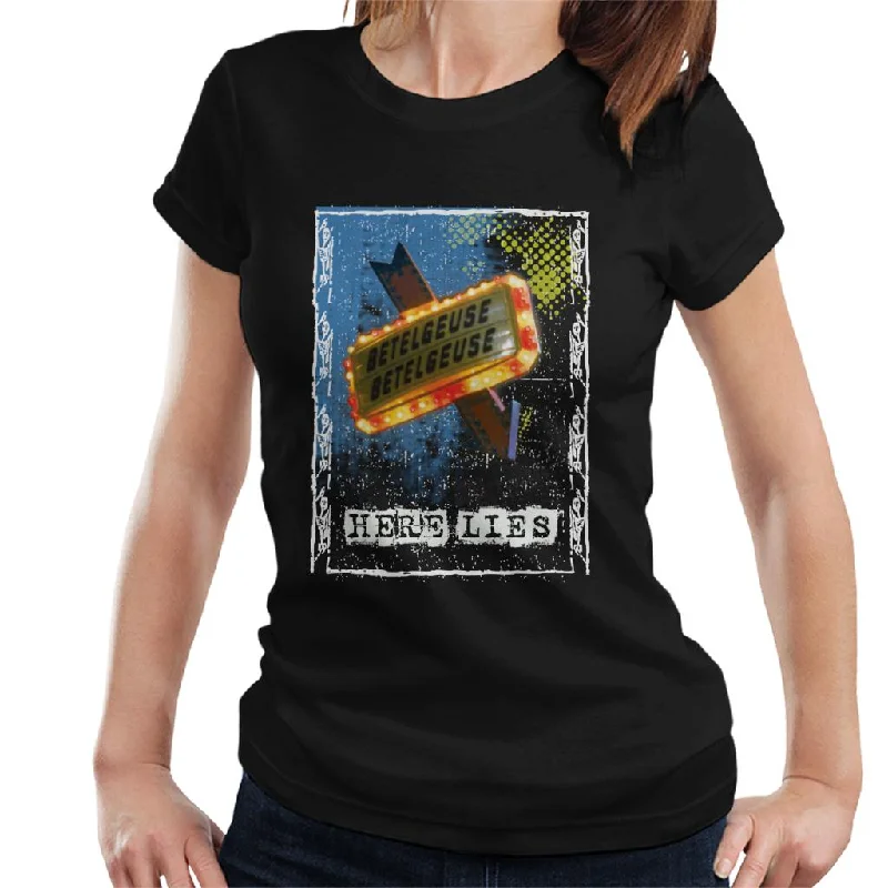 Beetlejuice Betelgeuse Betelgeuse Here Lies Women's T-Shirt Striped Floral Plaid