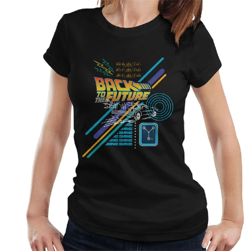 Back to the Future Delorean Outline Countdown Women's T-Shirt Graphic Embroidered Appliqued Back to the Future Delorean Outline Countdown Women's T-Shirt Graphic Embroidered Appliqued