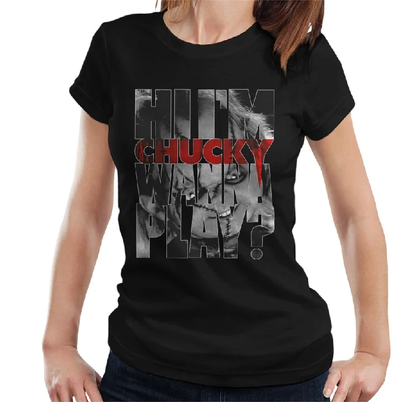 Chucky Hi Im Chucky Scars And Stitches Women's T-Shirt Graphic Embroidered Appliqued