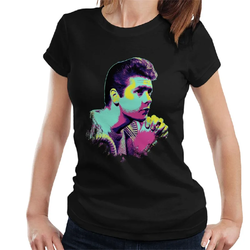 TV Times Singer Cliff Richard Pop Art Stylised Women's T-Shirt Welt Pockets Slit Pockets Flap Pockets TV Times Singer Cliff Richard Pop Art Stylised Women's T-Shirt Welt Pockets Slit Pockets Flap Pockets