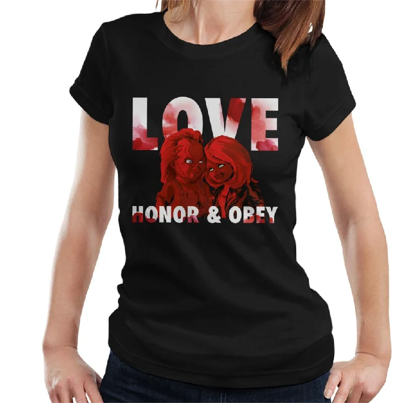 Chucky Tiffany Valentine Love Honor And Obey Women's T-Shirt Houndstooth Herringbone Solid