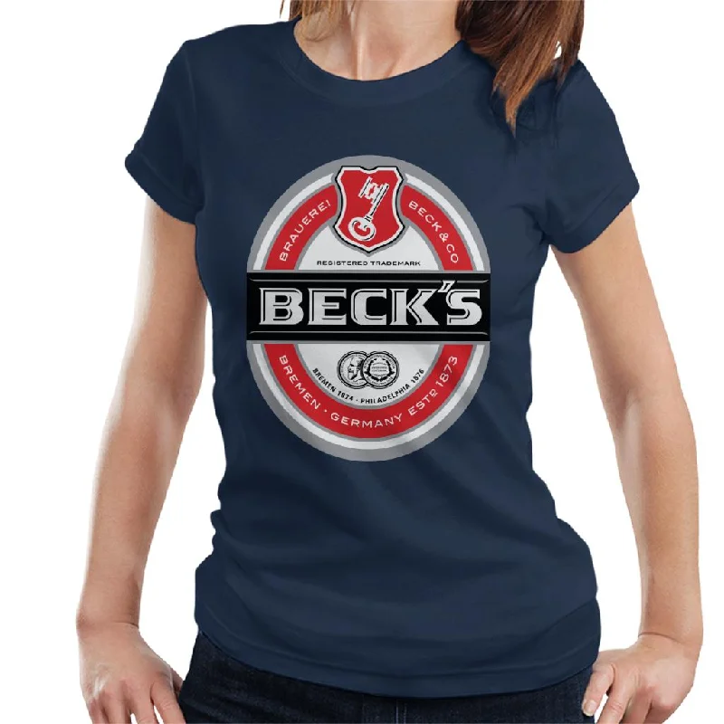 Beck's Brauerei Label Women's T-Shirt Solid Color Striped Floral