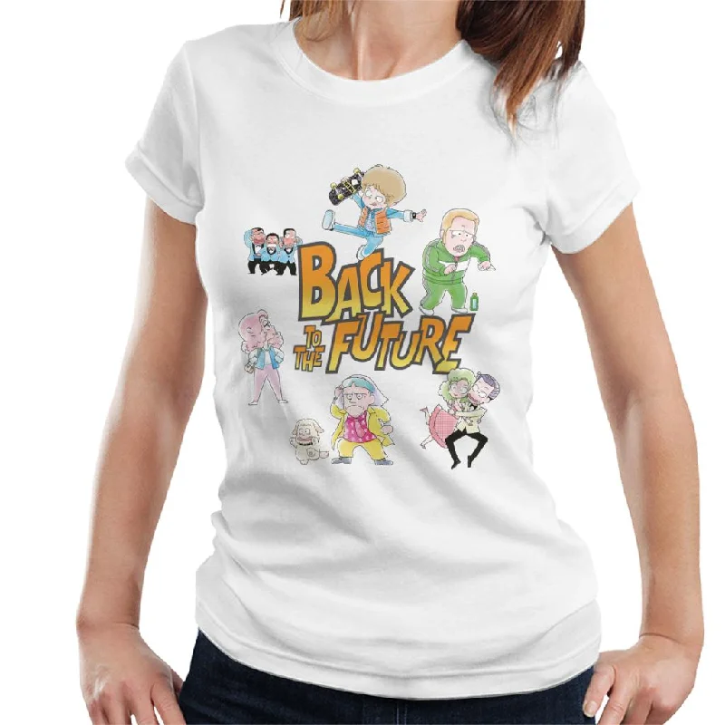 Back To The Future Chibi Cartoon Women's T-Shirt Mesh Canvas Denim