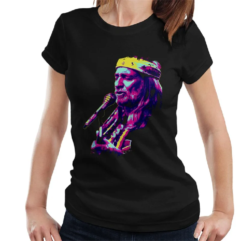TV Times Willie Nelson Live Paint Splatter Pop Art Stylised Women's T-Shirt Chenille Blend Fleece Blend Nylon Blend TV Times Willie Nelson Live Paint Splatter Pop Art Stylised Women's T-Shirt Chenille Blend Fleece Blend Nylon Blend
