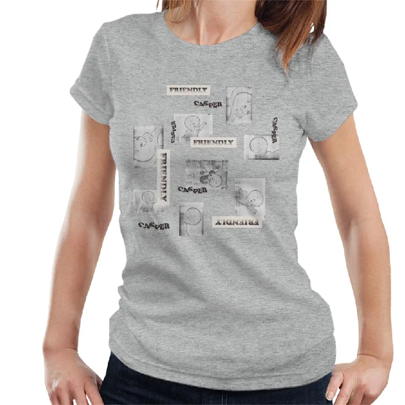 Casper The Friendly Ghost Cartoon Frame Montage Women's T-Shirt Mesh Blend Leather Blend Suede Blend