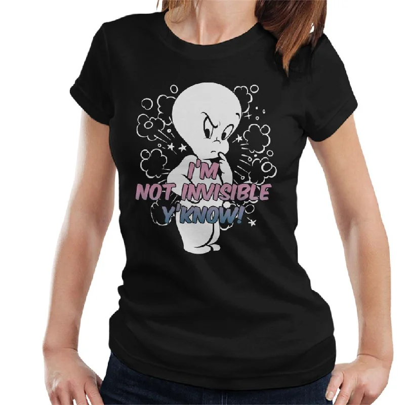 Casper The Friendly Ghost Cross I'm Not Invisible Y'Know Women's T-Shirt Welt Pockets Slit Pockets Flap Pockets Casper The Friendly Ghost Cross I'm Not Invisible Y'Know Women's T-Shirt Welt Pockets Slit Pockets Flap Pockets