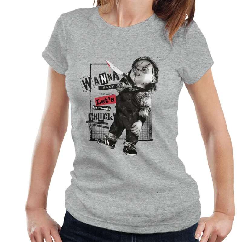 Chucky Wanna Play Its Showtime Lets Be Friends Women's T-Shirt Thin T-Shirt Open Front Quick Dry Chucky Wanna Play Its Showtime Lets Be Friends Women's T-Shirt Thin T-Shirt Open Front Quick Dry