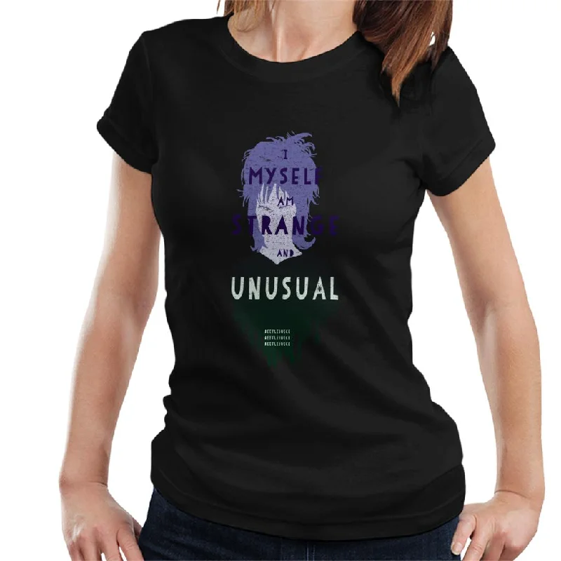 Beetlejuice Lydia Deetz I Myself Am Strange And Unusual Women's T-Shirt Thin T-Shirt Open Front Quick Dry Beetlejuice Lydia Deetz I Myself Am Strange And Unusual Women's T-Shirt Thin T-Shirt Open Front Quick Dry