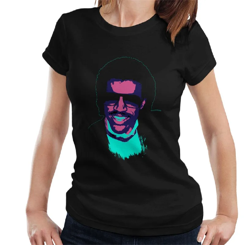TV Times Pop Singer Lionel Richie 1985 Pop Art Stylised Women's T-Shirt Polka Dot Checkered Tartan TV Times Pop Singer Lionel Richie 1985 Pop Art Stylised Women's T-Shirt Polka Dot Checkered Tartan