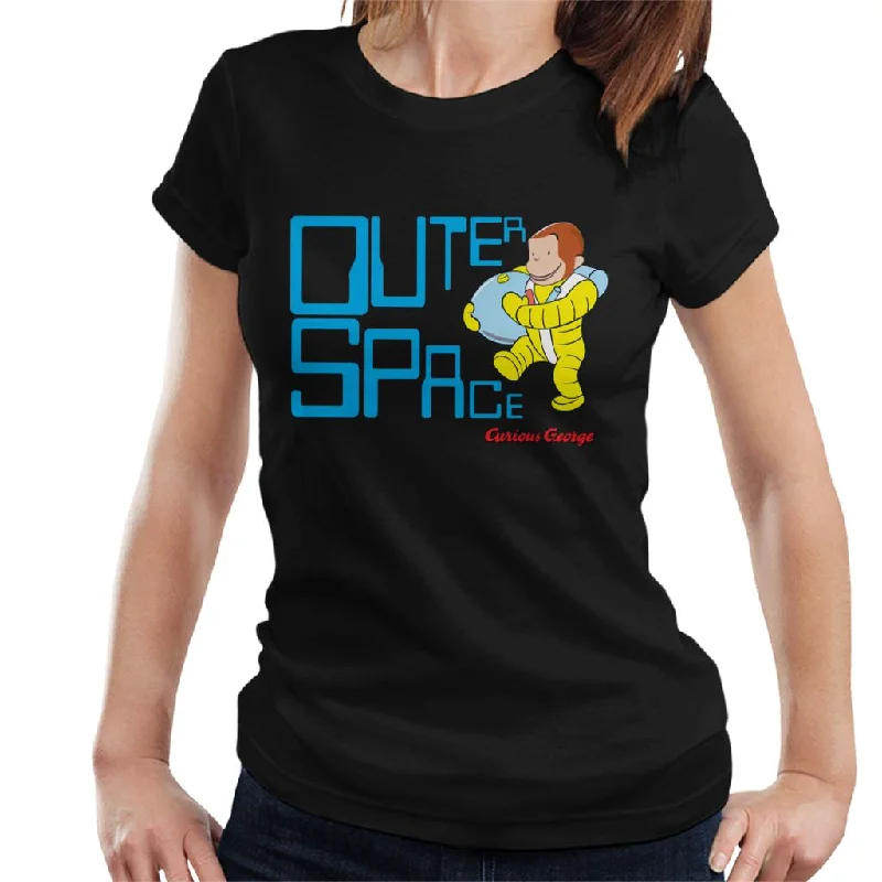 Curious George Outer Space Women's T-Shirt Front Pockets Side Pockets Patch Pockets