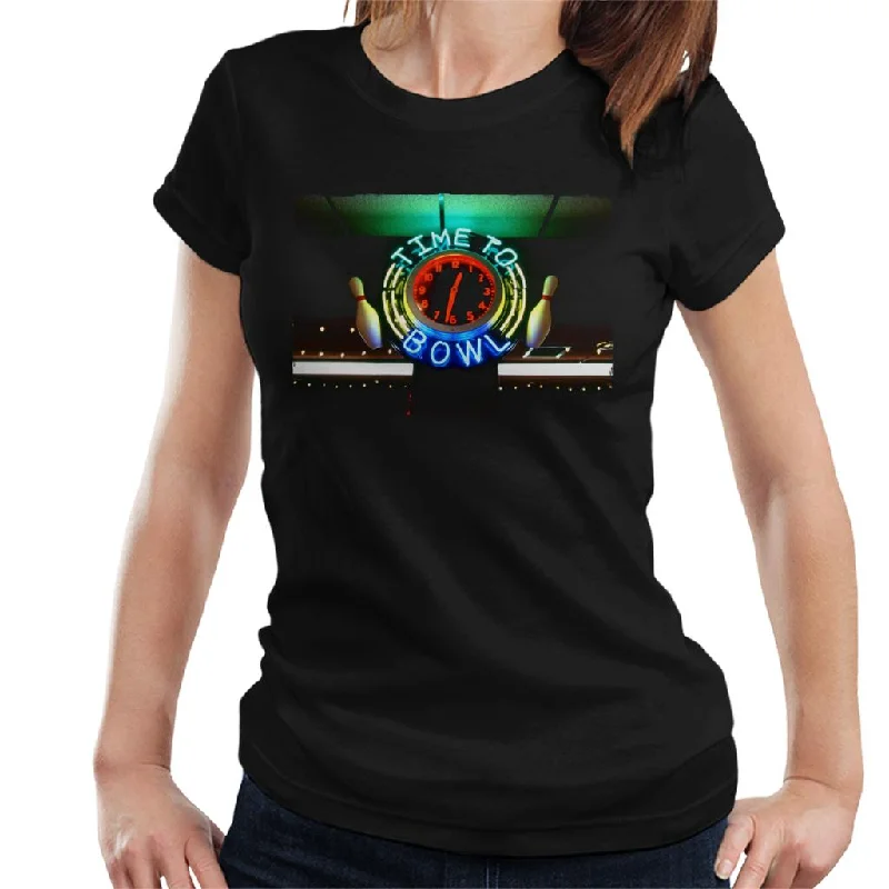 The Big Lebowski Time To Bowl Neon Sign Women's T-Shirt Hooded Caped Shawl Collar
