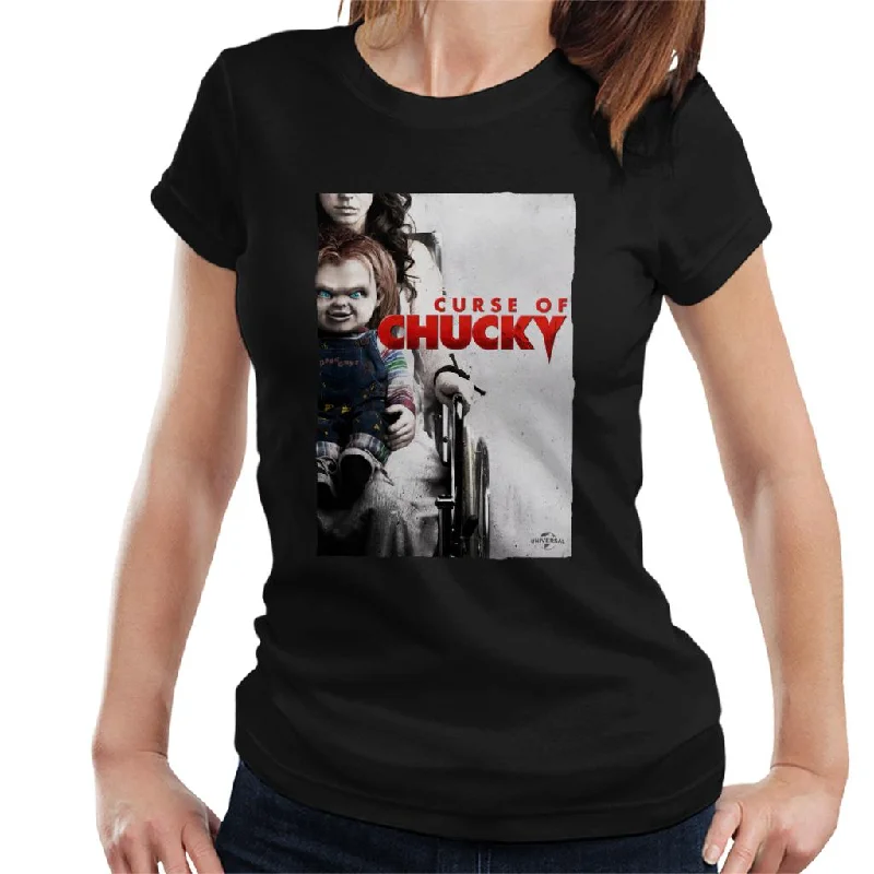 Chucky Curse Of Chucky Poster Women's T-Shirt Beaded Sequined Faux Fur