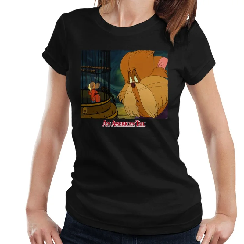 An American Tail Fieval In A Cage And Tiger Women's T-Shirt Zippered Front Buttoned Front Snap Front An American Tail Fieval In A Cage And Tiger Women's T-Shirt Zippered Front Buttoned Front Snap Front