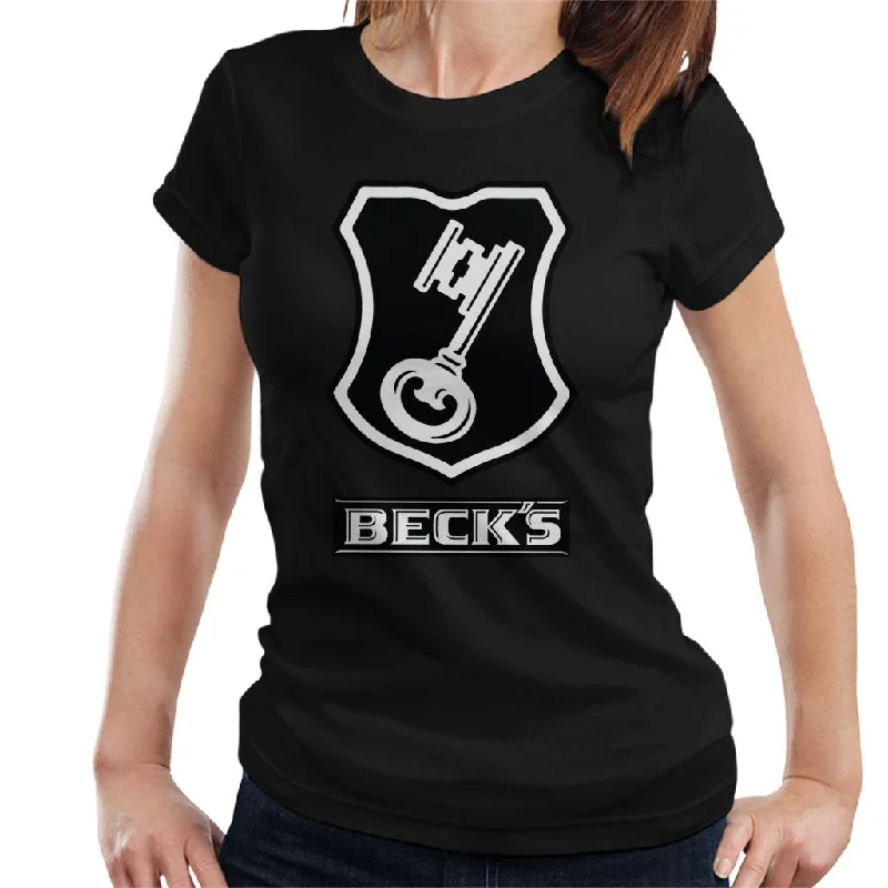 Beck's Logo Filled Black Key Women's T-Shirt Collared T-Shirt Boat Neck A-Line