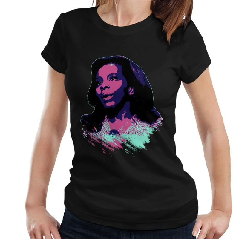 TV Times Soul Singer Gladys Knight 1971 Pop Art Stylised Women's T-Shirt Zippered Front Buttoned Front Snap Front TV Times Soul Singer Gladys Knight 1971 Pop Art Stylised Women's T-Shirt Zippered Front Buttoned Front Snap Front