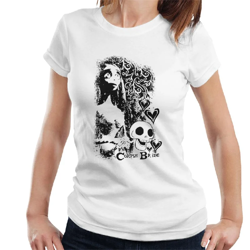 Corpse Bride Emily Skulls Women's T-Shirt Sequined Glittery Shiny