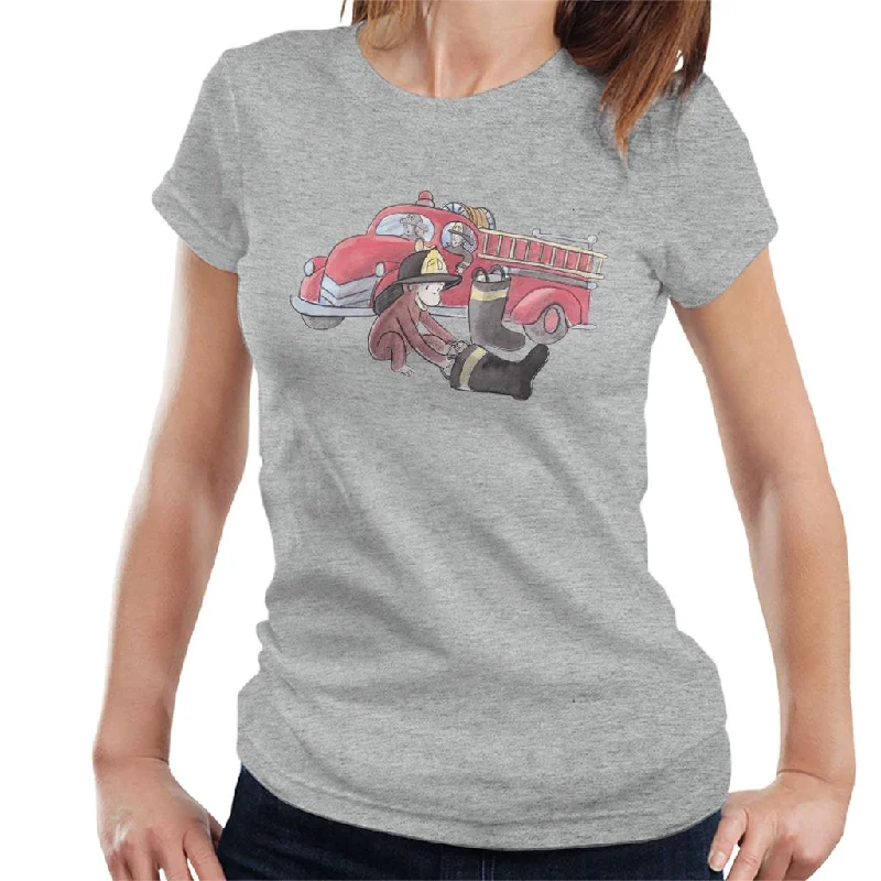 Curious George Balloon Fire Department Truck Women's T-Shirt Casual Formal Business