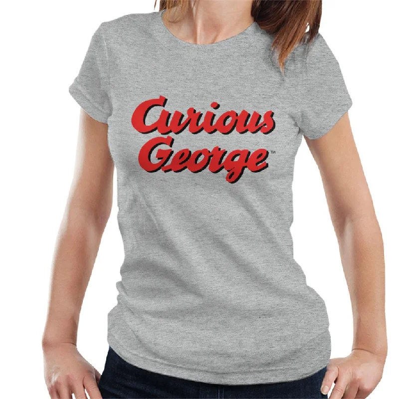 Curious George Red Logo Women's T-Shirt Notch Collar Peter Pan Collar Cowl Neck