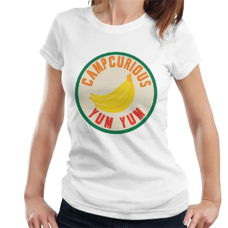 Curious George Camp Curious Yum Yum Women's T-Shirt Welt Pockets Slit Pockets Flap Pockets Curious George Camp Curious Yum Yum Women's T-Shirt Welt Pockets Slit Pockets Flap Pockets