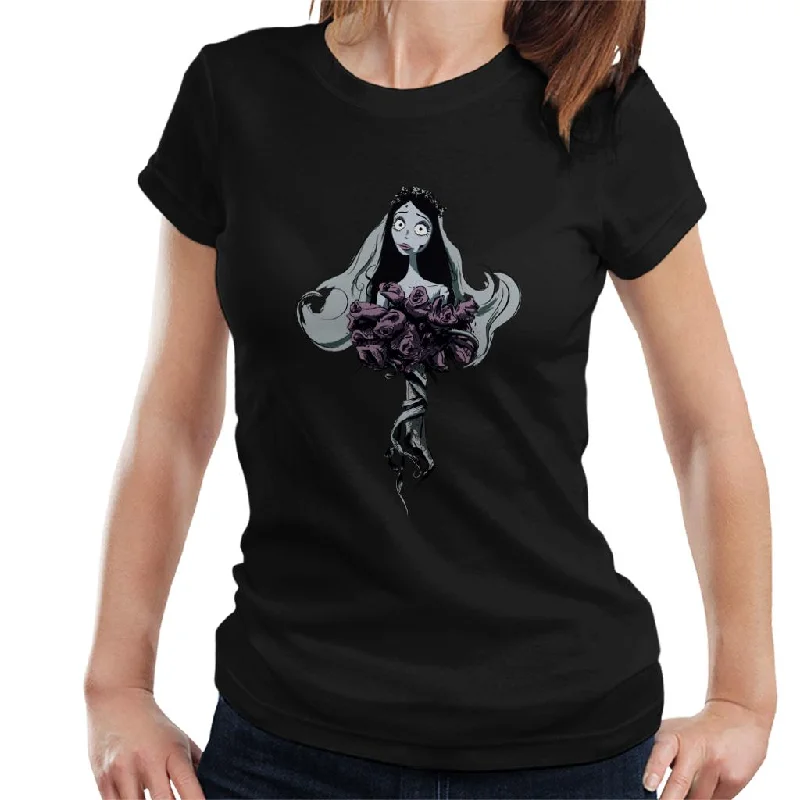 Corpse Bride Emily Red Roses Women's T-Shirt Mesh Fabric Canvas Fabric Denim Fabric
