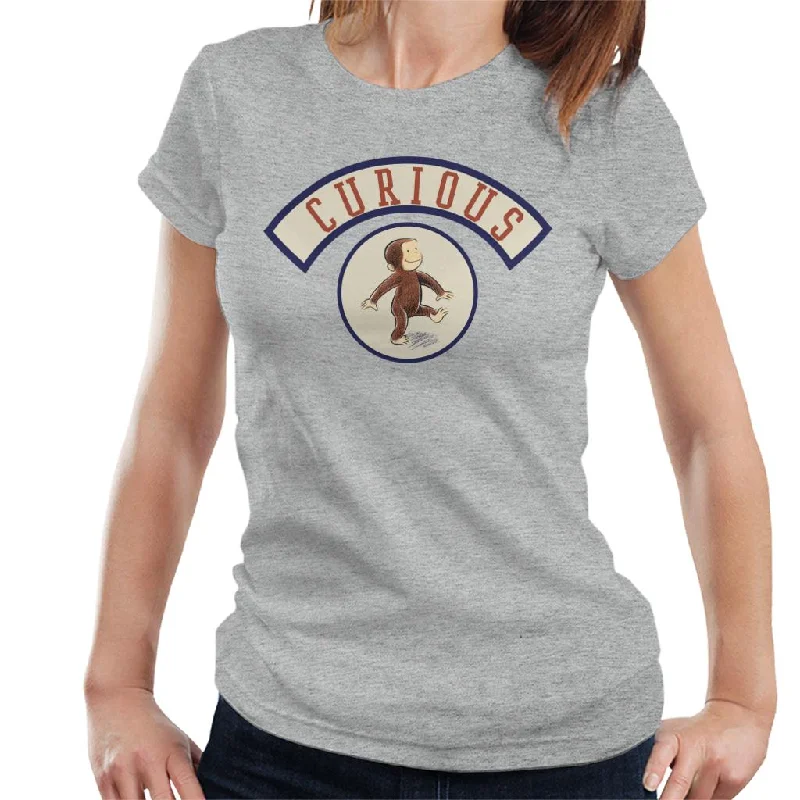 Curious George Cute Walking Women's T-Shirt Zippered Front Buttoned Front Snap Front