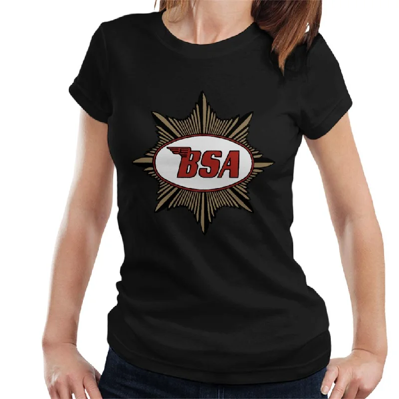 BSA Red Logo Gold Badge Women's T-Shirt Anti-Pilling Machine Wash Handmade