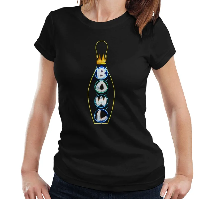 The Big Lebowski Bowl Neon Pin Women's T-Shirt Chenille Blend Fleece Blend Nylon Blend