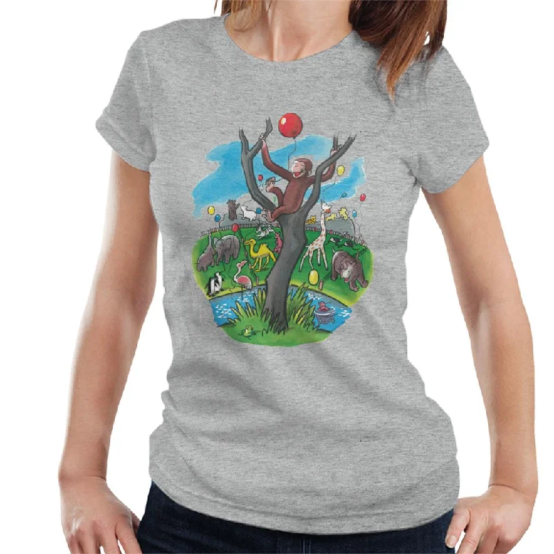 Curious George In A Tree At The Zoo Women's T-Shirt Ribbed T-Shirt High Neck Heavyweight Curious George In A Tree At The Zoo Women's T-Shirt Ribbed T-Shirt High Neck Heavyweight