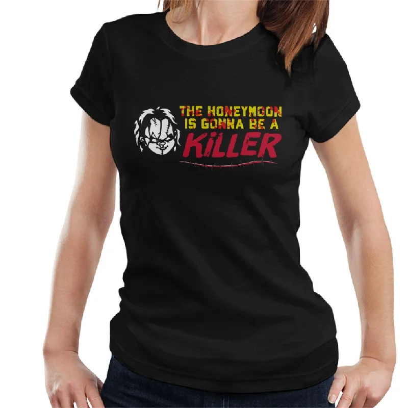 Chucky The Honeymoon Is Gonna Be A Killer Women's T-Shirt Collared Crew Neck Turtle Neck Chucky The Honeymoon Is Gonna Be A Killer Women's T-Shirt Collared Crew Neck Turtle Neck
