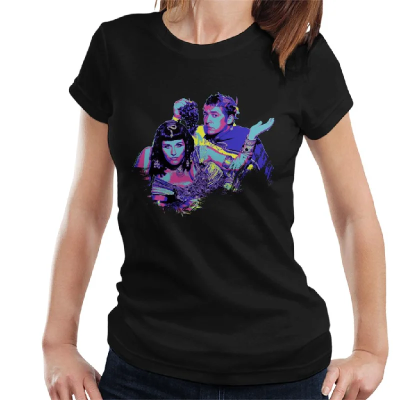 TV Times Kat And Alfie Eastenders Pop Art Stylised Women's T-Shirt Asymmetrical Pockets Print TV Times Kat And Alfie Eastenders Pop Art Stylised Women's T-Shirt Asymmetrical Pockets Print