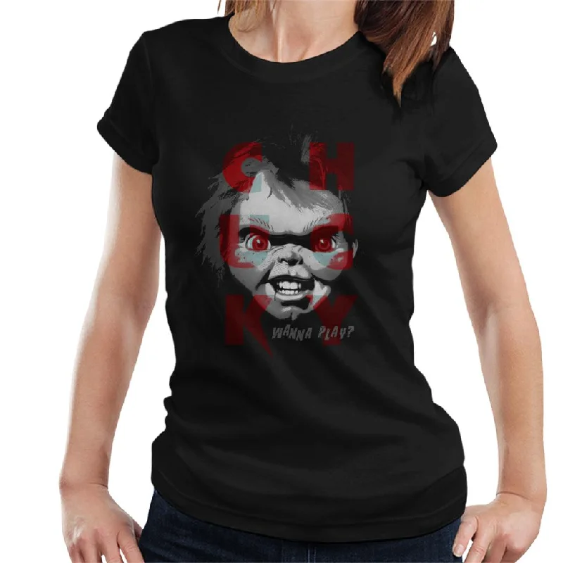 Chucky Doll Wanna Play Women's T-Shirt Solid Color Striped Floral