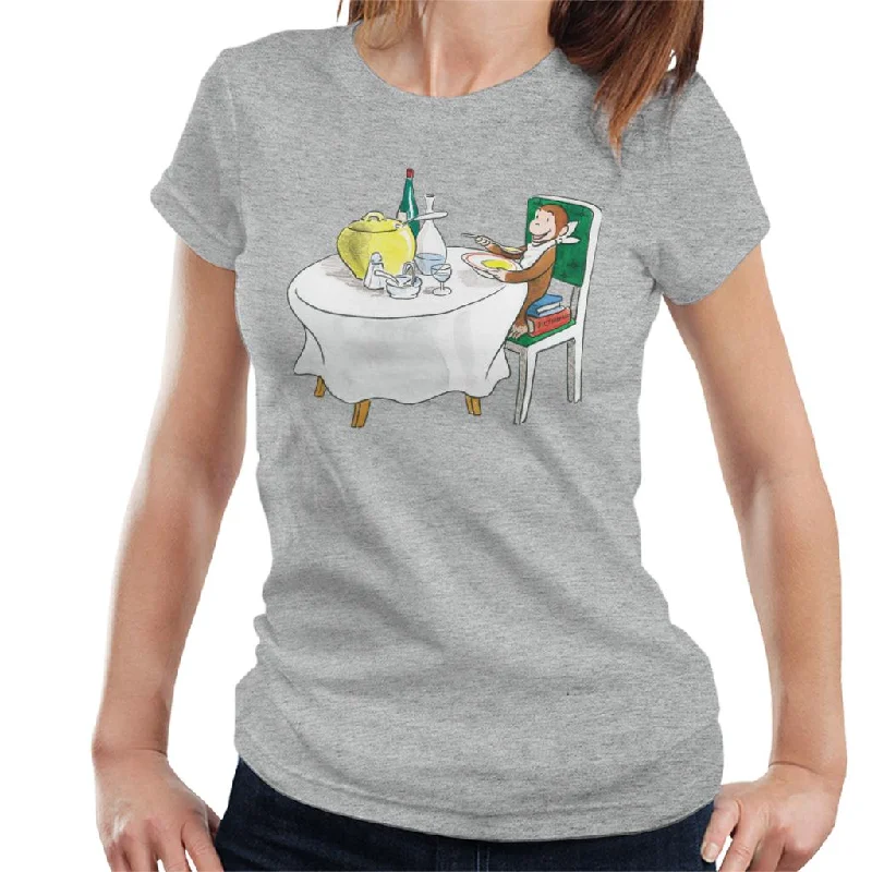 Curious George Eating A Fancy Meal Women's T-Shirt Fitted T-Shirt Seamless Stretchy