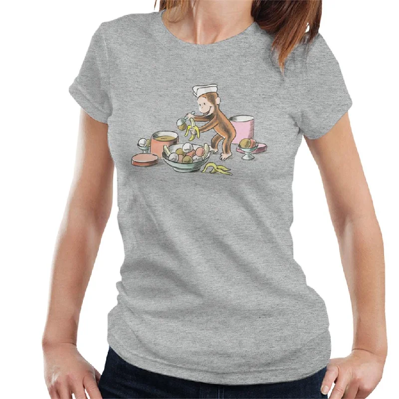 Curious George Ice Cream And Bananas Women's T-Shirt Solid Color Striped Floral