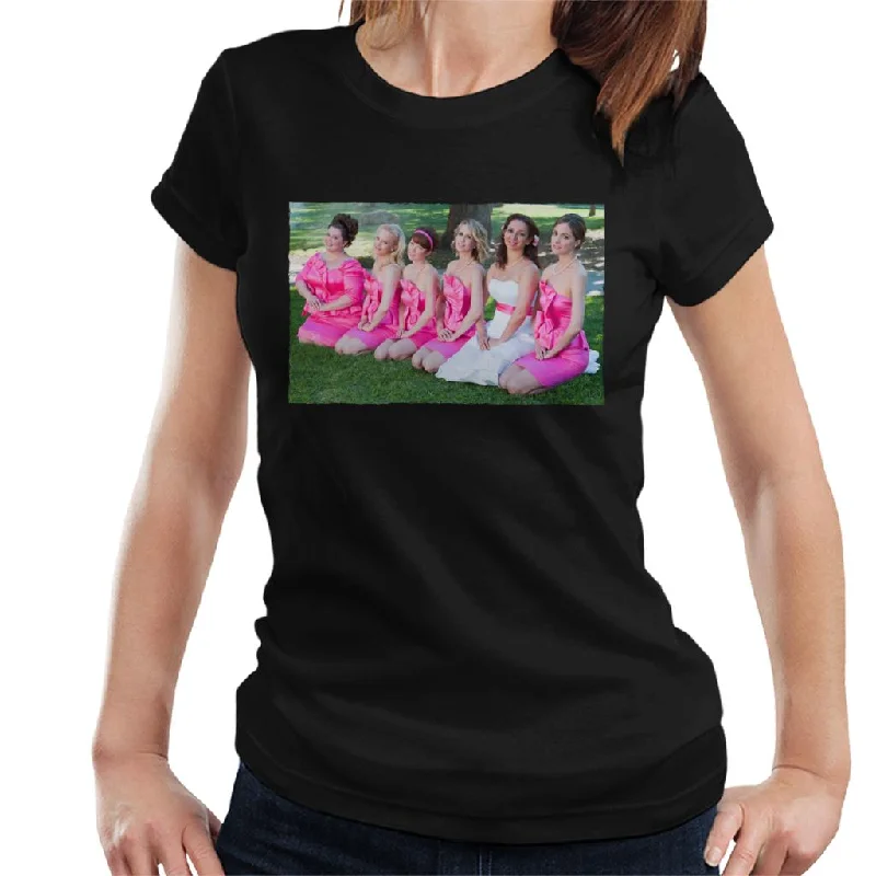 Bridesmaids Bridal Party Photo Kneeling On Lawn Women's T-Shirt Fleece Nylon Spandex Bridesmaids Bridal Party Photo Kneeling On Lawn Women's T-Shirt Fleece Nylon Spandex