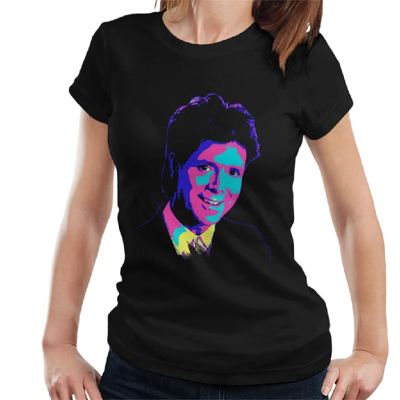 TV Times Cliff Richard TVT Award Pop Art Stylised Women's T-Shirt Front Pockets Side Pockets Patch Pockets TV Times Cliff Richard TVT Award Pop Art Stylised Women's T-Shirt Front Pockets Side Pockets Patch Pockets