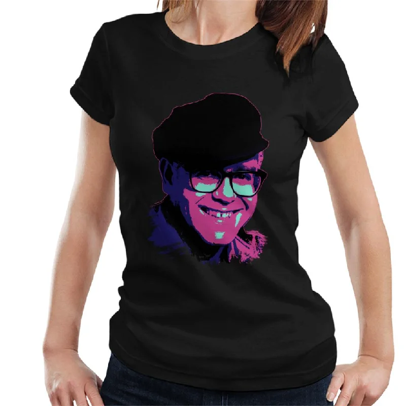 TV Times Pop Singer Elton John 1989 Pop Art Stylised Women's T-Shirt Hooded Caped Shawl Collar TV Times Pop Singer Elton John 1989 Pop Art Stylised Women's T-Shirt Hooded Caped Shawl Collar