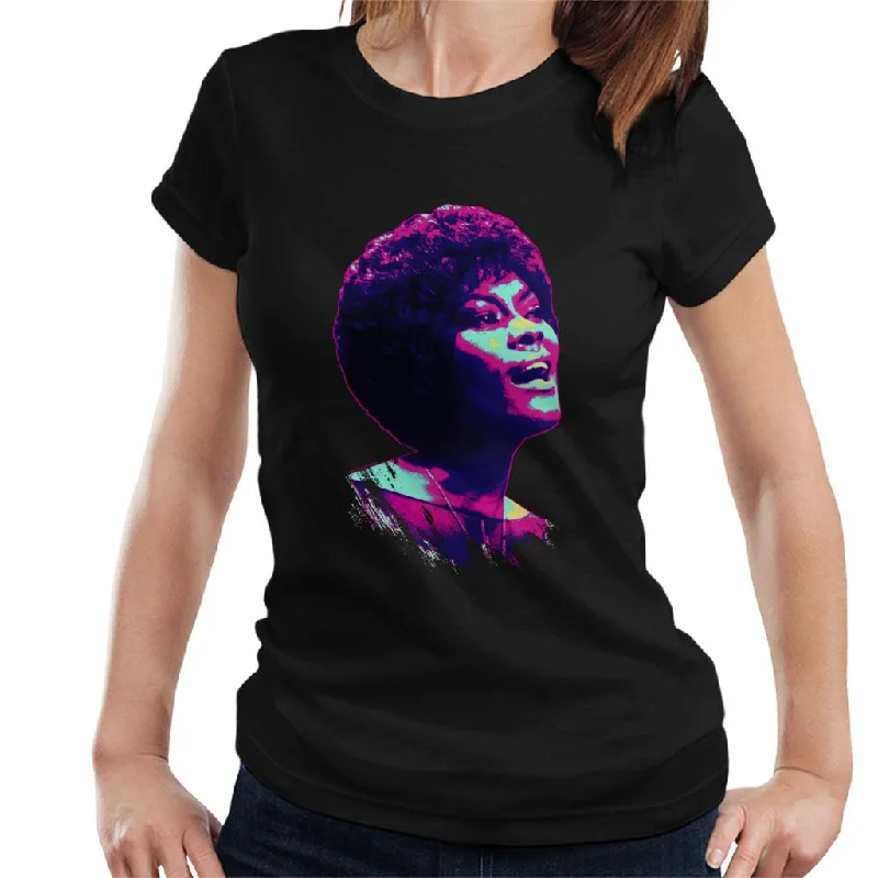 TV Times Dionne Warwick Live Pop Art Stylised Women's T-Shirt Mesh Blend Leather Blend Suede Blend TV Times Dionne Warwick Live Pop Art Stylised Women's T-Shirt Mesh Blend Leather Blend Suede Blend