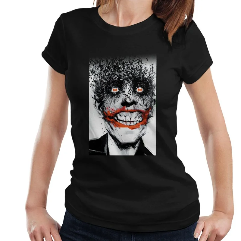 Batman Halloween Joker Face Made Of Bats Women's T-Shirt Zippered Buttoned Snapped