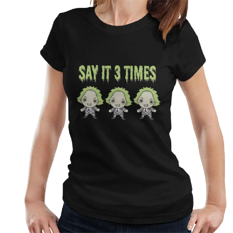 Beetlejuice Halloween Say It Three Times Women's T-Shirt V-Neck T-Shirt Long Sleeve Cotton Beetlejuice Halloween Say It Three Times Women's T-Shirt V-Neck T-Shirt Long Sleeve Cotton