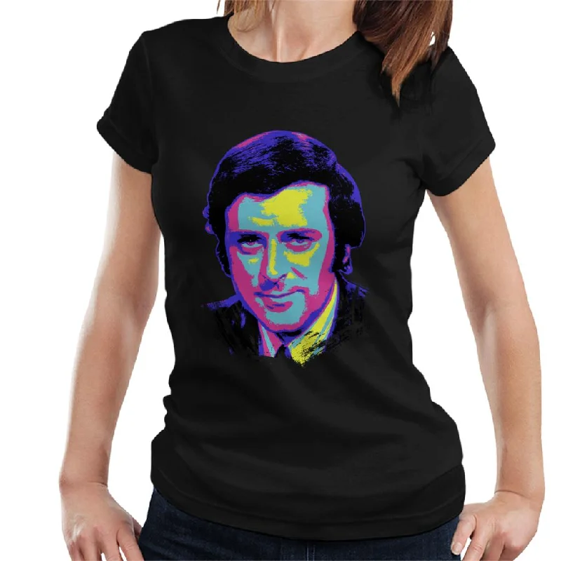 TV Times Presenter Terry Wogan 1972 Pop Art Stylised Women's T-Shirt Rayon Fabric Velvet Fabric Corduroy Fabric TV Times Presenter Terry Wogan 1972 Pop Art Stylised Women's T-Shirt Rayon Fabric Velvet Fabric Corduroy Fabric