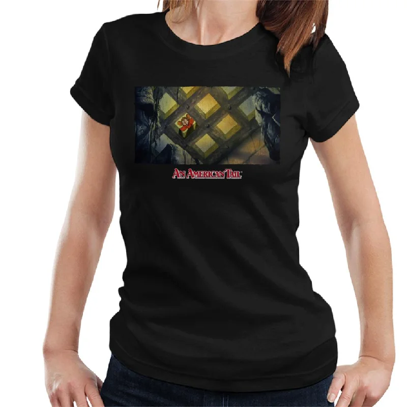 An American Tail Fieval Looking Down Distressed Women's T-Shirt Cotton Fabric Linen Fabric Terry Fabric An American Tail Fieval Looking Down Distressed Women's T-Shirt Cotton Fabric Linen Fabric Terry Fabric