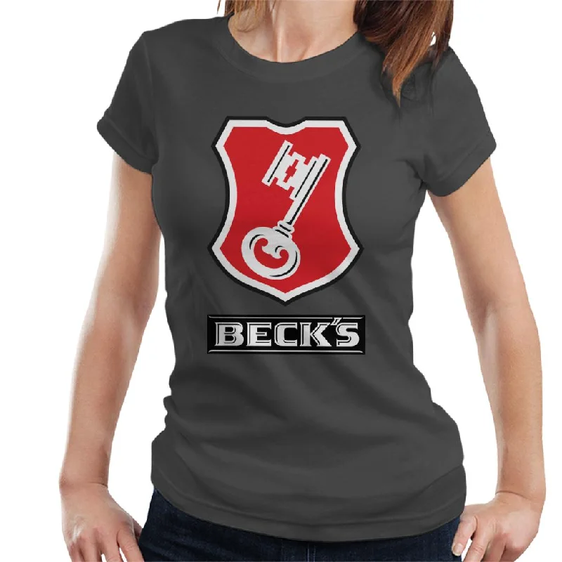 Beck's Logo Filled Red Key Women's T-Shirt Asymmetrical Pockets Print