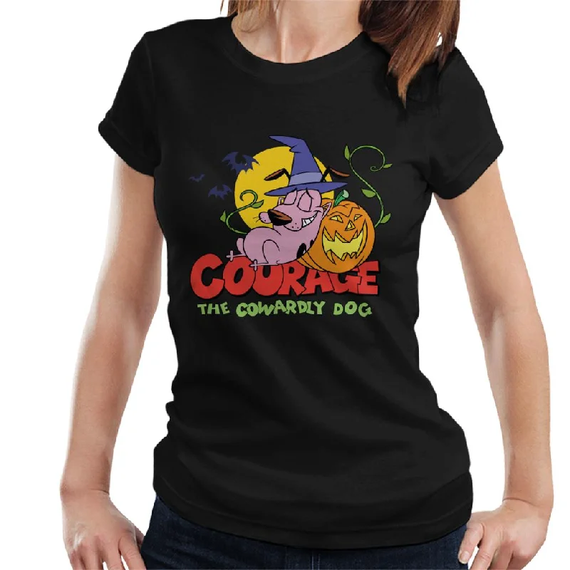 Courage The Cowardly Dog Halloween Leaning On Pumpkin Women's T-Shirt Chenille Fabric Brocade Fabric Lace Fabric Courage The Cowardly Dog Halloween Leaning On Pumpkin Women's T-Shirt Chenille Fabric Brocade Fabric Lace Fabric
