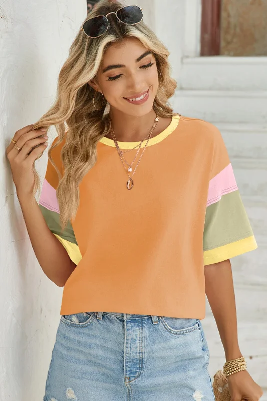Color Block Half Sleeve T-Shirt in 4 Colors Ribbed T-Shirt High Neck Heavyweight