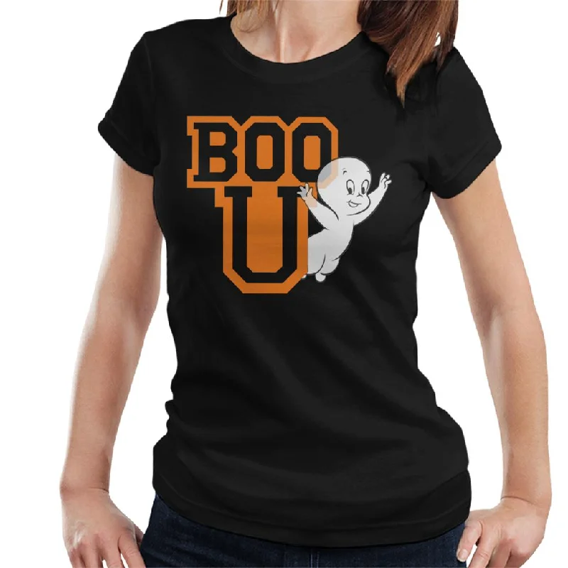 Casper The Friendly Ghost Boo You Varisty Women's T-Shirt Zippered Front Buttoned Front Snap Front Casper The Friendly Ghost Boo You Varisty Women's T-Shirt Zippered Front Buttoned Front Snap Front
