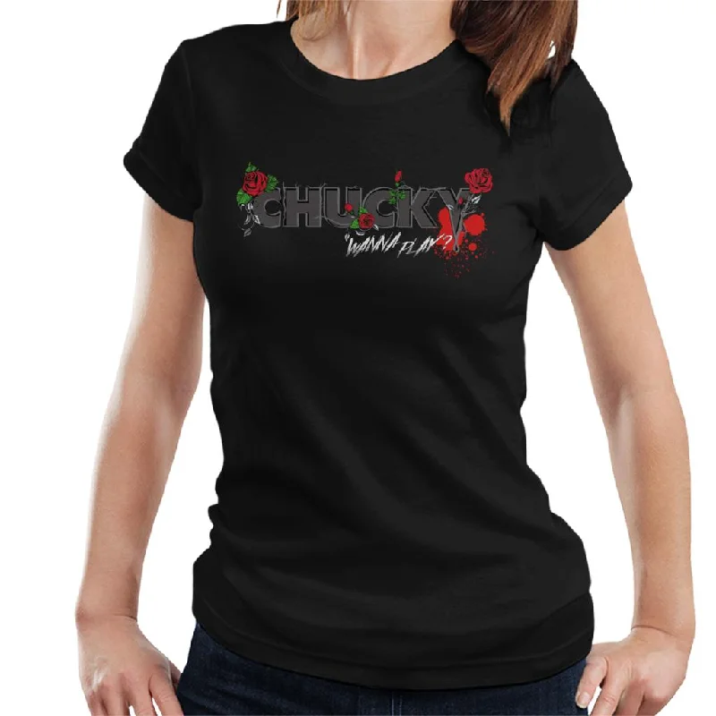 Chucky Wanna Play Floral Logo Women's T-Shirt Layered Multi-layer Single Layer