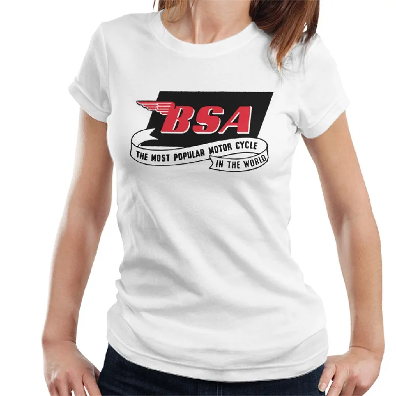 BSA Most Popular Motor Cycle In The World Logo Women's T-Shirt Collared Crew Neck Turtle Neck BSA Most Popular Motor Cycle In The World Logo Women's T-Shirt Collared Crew Neck Turtle Neck