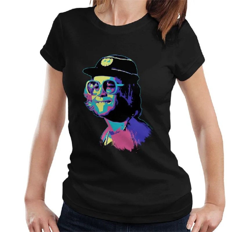 TV Times Elton John At The Piano Pop Art Stylised Women's T-Shirt Hooded Caped Shawl Collar