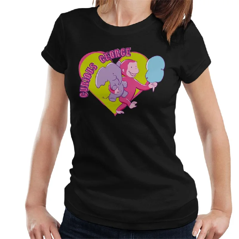 Curious George Carnival Heart Women's T-Shirt Front Pockets Side Pockets Patch Pockets